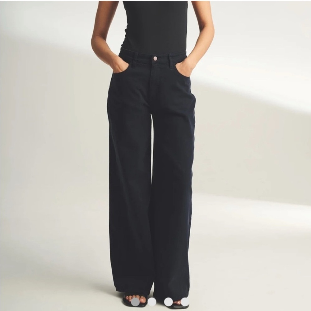 NWT NAADAM Twill Wide Leg Pants in Navy Size 10